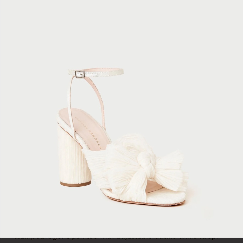 Loeffler Randall Ivory Bow Fringe Block Heel Sandals
